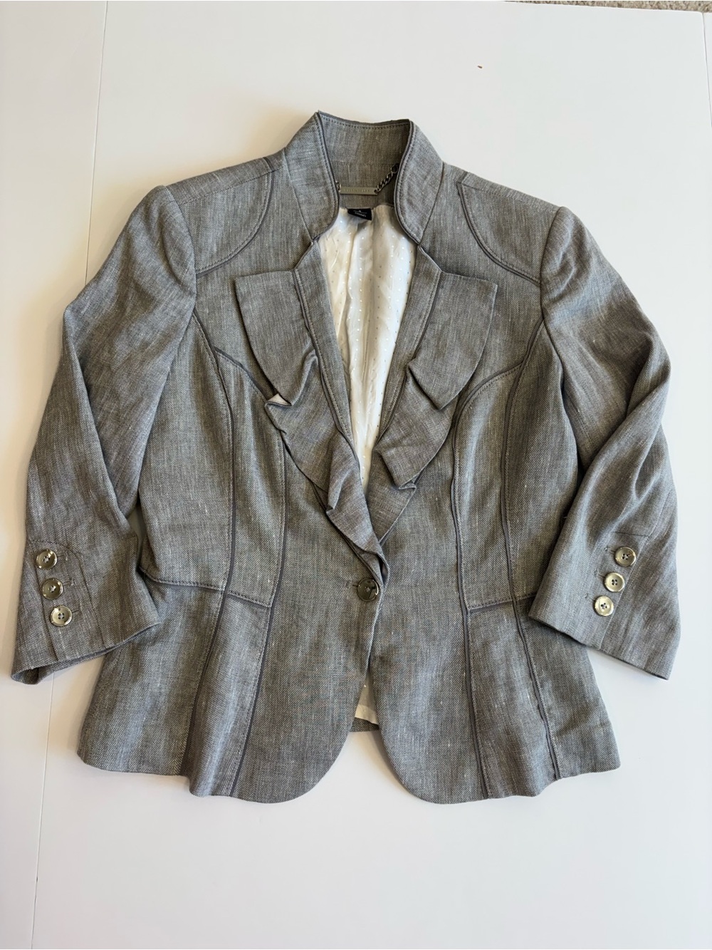 White House Black Market Women's Ruffle-Trim Gray Blazer 4